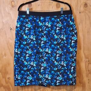 Ann Taylor Skirt Women's 14 Blue White Black Floral Office Workwear Going Out